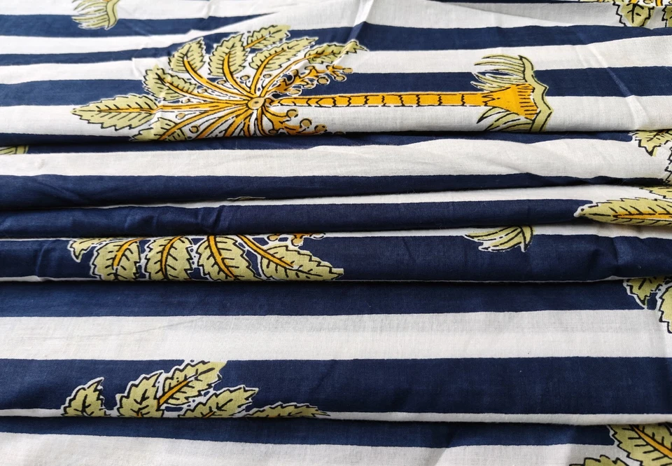 Indian Fabric Cotton Fabric By Yard Hand Block Print fabric Dressmaking Palm Tre - Image 2 of 4