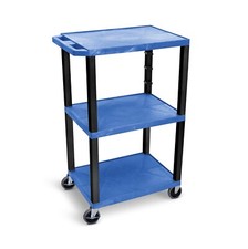 Luxor UCPL1BU-B 42"H 3-Shelf Utility Cart - Blue Shelves, Black Legs