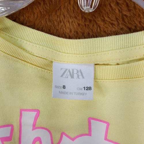ZARA Girls Top Size 8 Yellow Pullover Graphic Anime Rolled Sleeve Boxy Tee - Picture 3 of 6