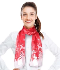CBC Crown Snowflakes Deer Snowman Silk Feeling Christmas Scarf, 13"x60" Inches