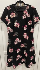 TALBOTS Dress Sz 12 Garden Floral Lined Black Pink Quality A-Line AK104