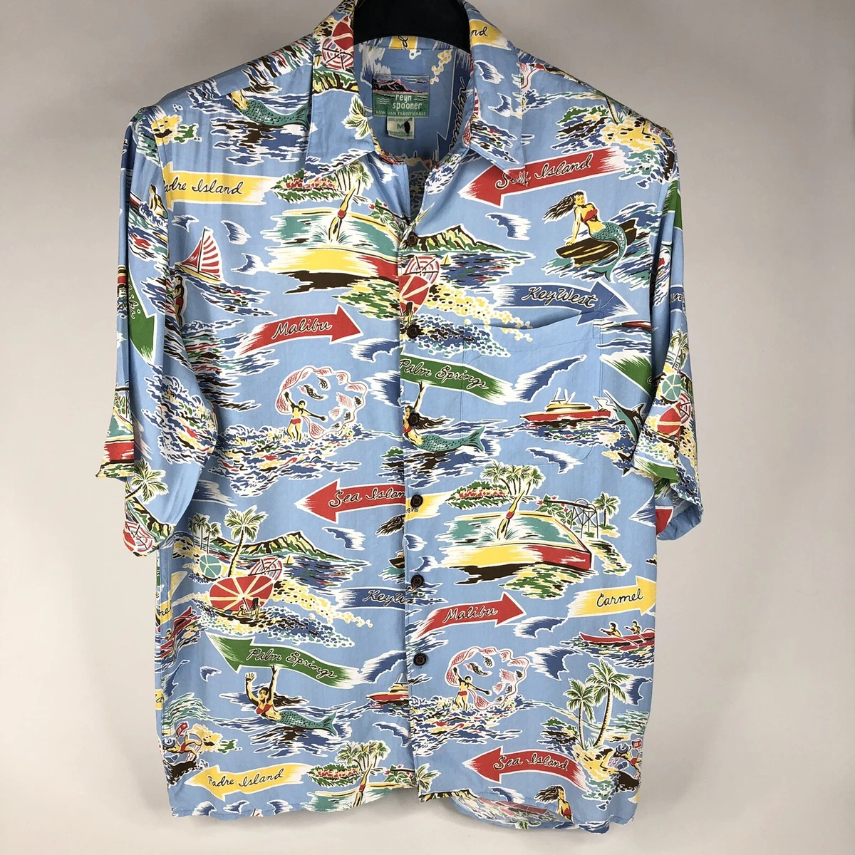 Vintage Reyn Spooner Hawaiian Mermaid Vacation Aloha Shirt Key West Medium