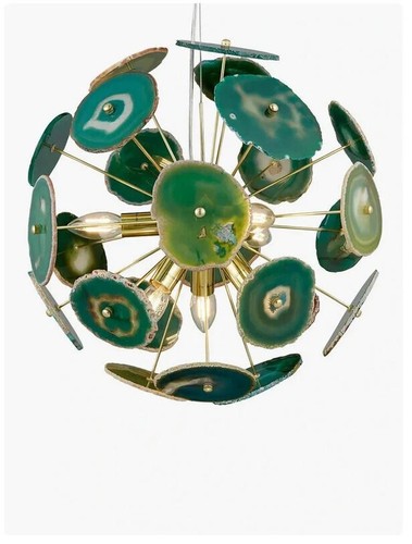 1950's Mid Century Agate Stone Urchin Modern Brass Sputnik Chandelier Stilnovo - Picture 2 of 9