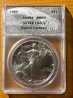 1989 BU American Silver Eagle ANACS MS69-.999 FINE SILVER COIN