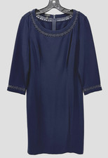 Talbots Dress Womens 10 Blue Cutout Neckline Trim Sheath Career Elegant Classy