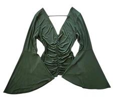 Charlotte Russe Y2K Fairycore Boho Goth Ruched Bell Sleeve Top Olive Green L USA