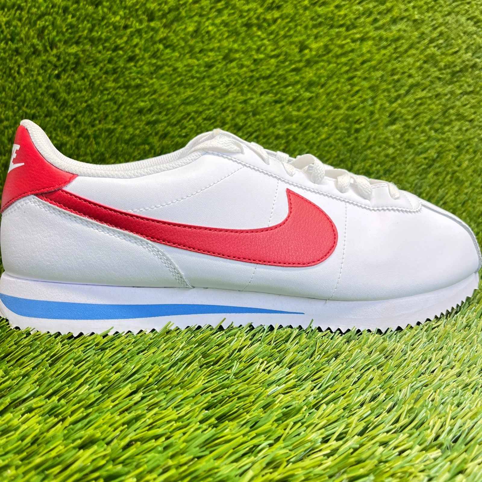 Nike Cortez Mens Size 11 White Red Blue Athletic Leather Walking Shoes Sneakers
