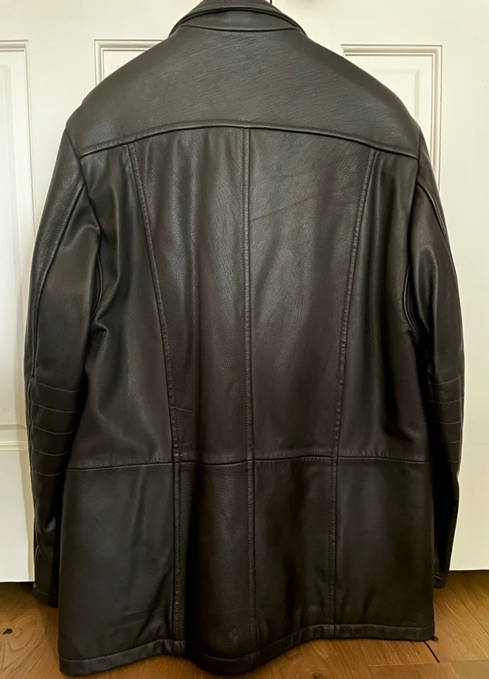 Abrigo Chaqueta De Colección Barneys New York Para Hombre Cuero Pesado Marrón Oscuro Talla M Sin Usar Foto 2 de 4