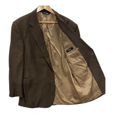 Jos A Bank Mens 46L 100 Wool Solid Brown Two Button Blazer Sport Coat Jacket