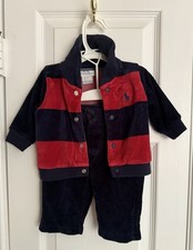 Ralph Lauren Baby Boy Striped Blue Red Velour Jogging Suit size 3 Months