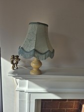 Vintage lamp and shade | marble urn base and scalloped fringe shade chintz retro