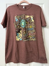 LOVE IN FAITH Shirt Women’s Large Heather Maroon Cross Christian Tee USA Made