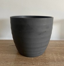 Anthracite Ceramic Indoor Plant Pot Ribbed Surface Texture 13.5cm H x 16cm Dia