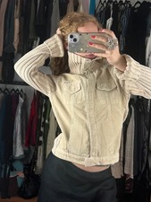 vintage Next beige funnel neck ribbed knit jacket utility festival indie cord