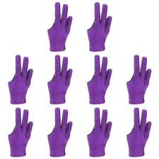 10 Pcs Three Fingers Pool Gloves, Billiards Left Hand Cue Sport Gloves, Purple