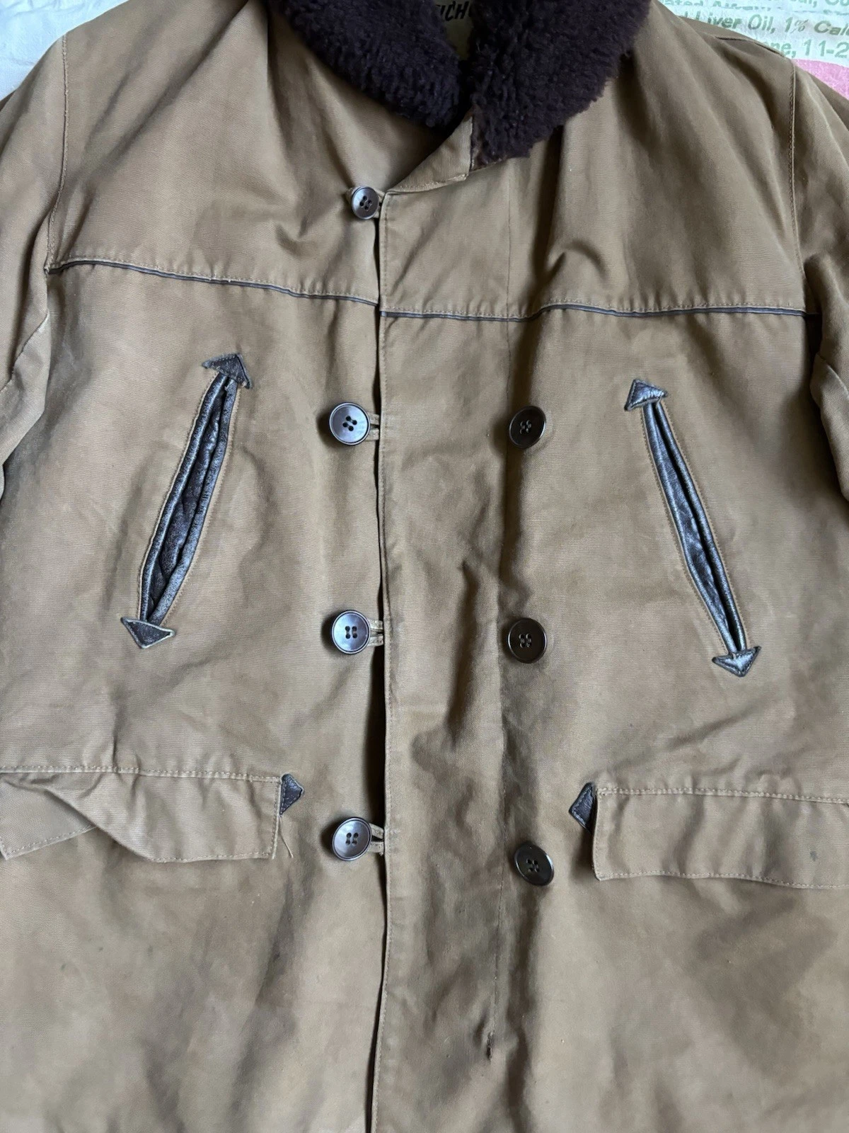 Vintage 60’s French Canadienne Brown Canvas Barnstormer Jacket Medium Shearling image 3