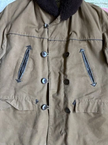 Vintage 60’s French Canadienne Brown Canvas Barnstormer Jacket Medium Shearling image 3
