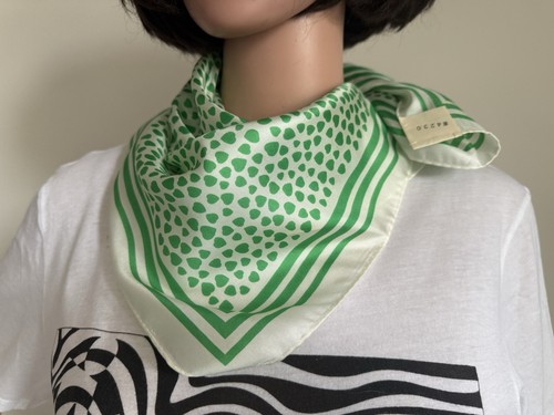 ECHO Bandana Scarf Green Heart Print Chinon Silk Satin Square 23 X 23" New - Picture 2 of 11