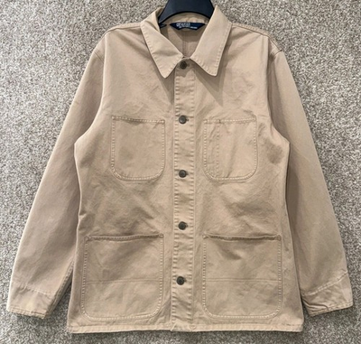#ad #ad Vtg Polo Ralph Lauren Beige Twill Button Chore Field Utility Jacket Mens Medium $79.99