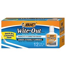 BIC Wite-Out Brand Quick Dry Correction Fluid, 20 ml, White, 12-Count