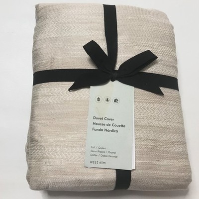 West Elm Silky Tencel  Straited Duvet Cover Full/ Queen Flax Beige READ 