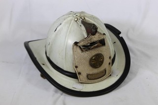 Vintage White Leather Firefighters Helmet (Possibly Cairns N6A)