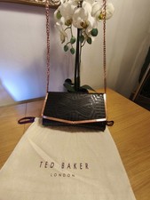Image of New Genuine Leather Ted Baker Clutch Cross Body Bag With Pink Chain
