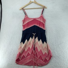 Marc By Marc Jacobs Sundress Women Small Pink Chevron Tie Waist Adjustable Waist