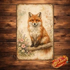 Fox Watercolor Vintage Tin Metal Sign Tinplate Wall Art Home Bar Decor