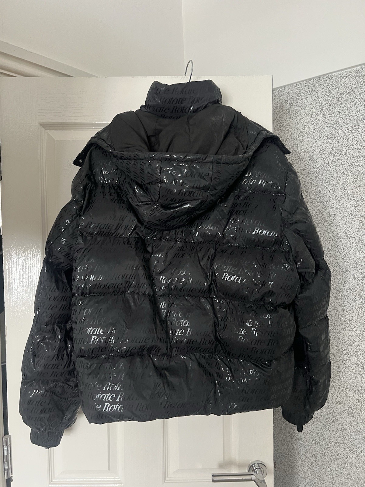 Black Shiny Rotate Birger Christensen Coat Size Small Excellent Condition image 3