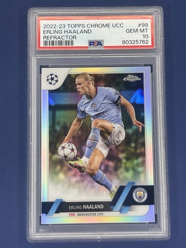 2022-23 TOPPS CHROME UCC REFRACTOR #99 ERLING HAALAND CARD PSA 10 LOW POP RARE