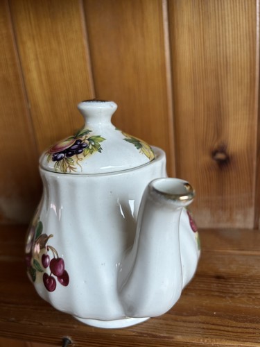 Vintage Cottage Ceracraft Teekanne weiß Obst Blumen Tea Pot Made in England - Bild 18 von 21