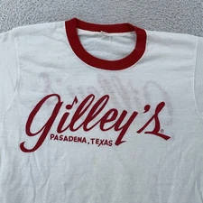 Vintage Gilley's Double Sided Ringer T-Shirt Mens S/M Pasadena Texas Bar 80s