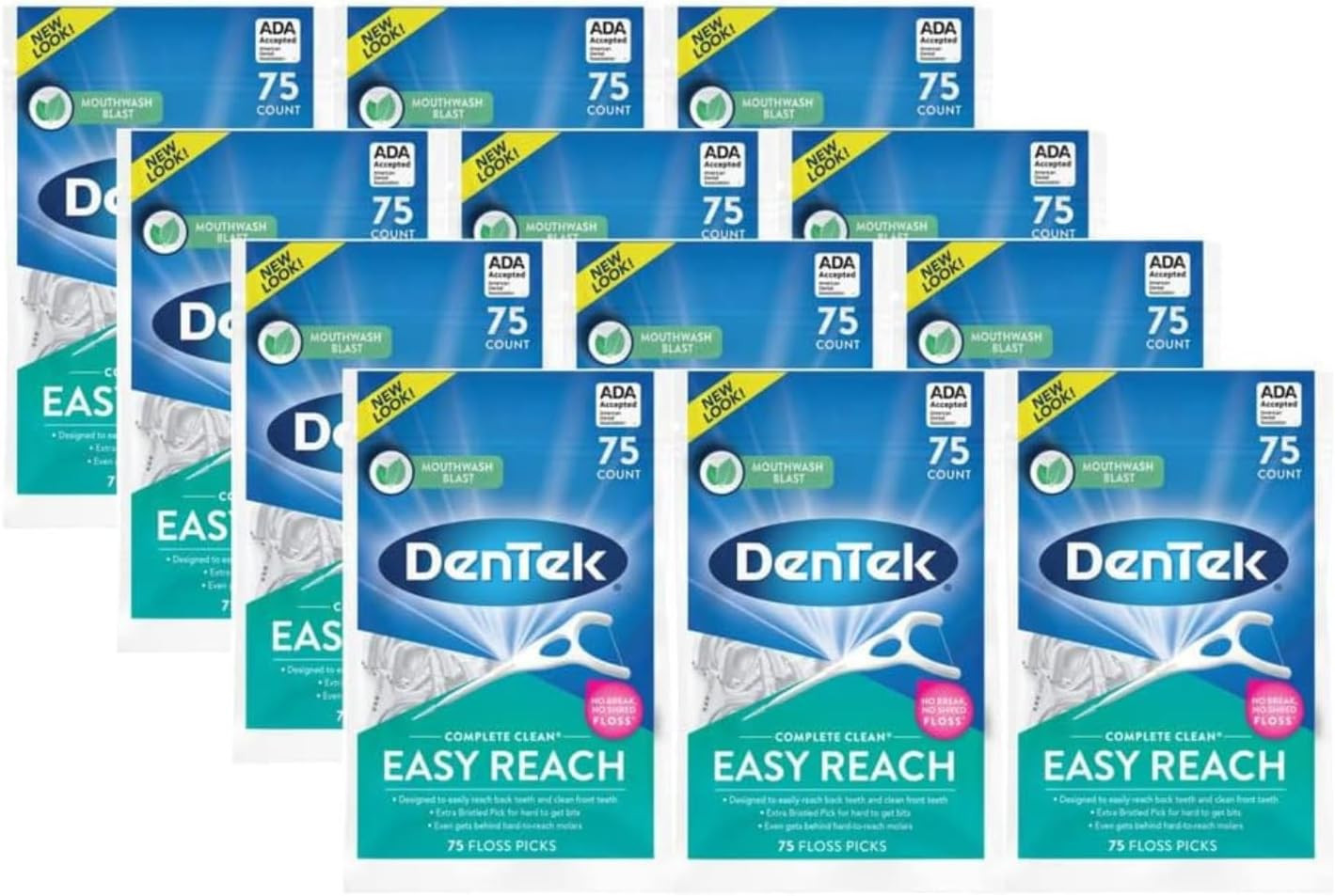 Complete Clean Easy Reach Floss Picks, No Break & No Shred Floss, 75 Count (Pack