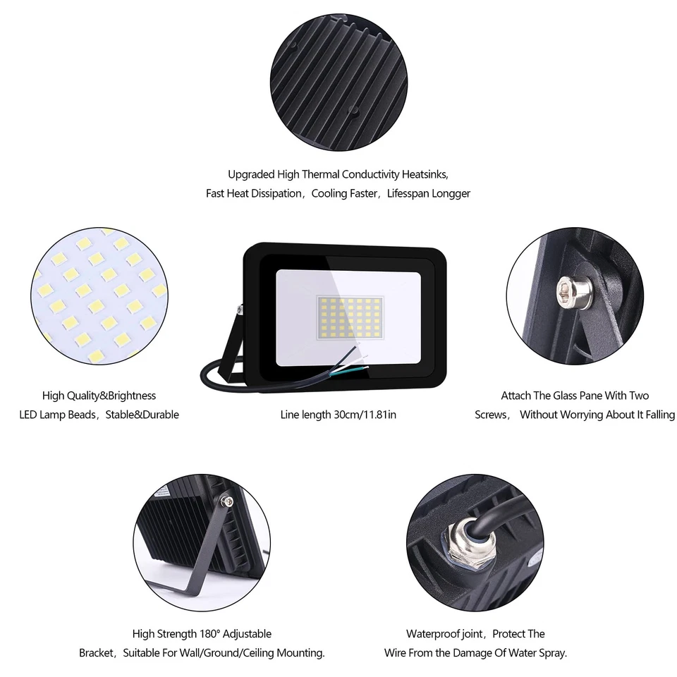 2 Pack 50W LED Flood Light, Cool White, IP68 Waterproof Super Bright Work Lig... - Image 3 of 4