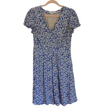 Boden Fit and Flare Dress Womens 6 Blue Floral Cottage Prairie Boho Feminine