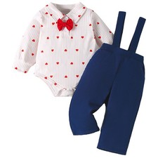 Baby Boys Romper Valentine's Day Suspender Pants Sweet Bowtie Baptism Infant