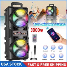 3000W Portable Bluetooth Speaker Sub Woofer Heavy Bass Sound System Party  Mic