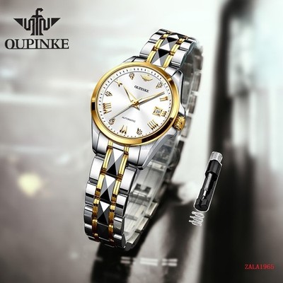 Oupinke Automatic Mechanical Women s Watch Tungsten Steel, Diamond, Date Display
