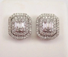3Ct Lab Created Diamond Cluster Stud Earrings 14K White Gold Silver Plated