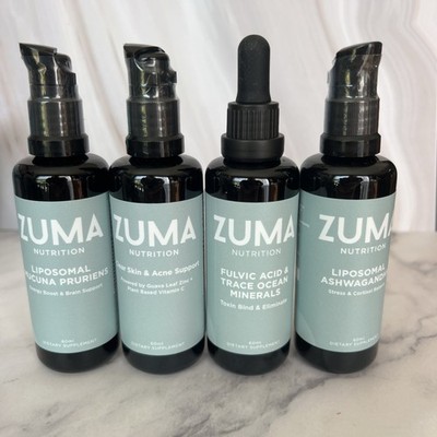 Zuma Nutrition Bundle With Liposomal, Skin, Fulvic Acid, and Ashwag Pack of 4