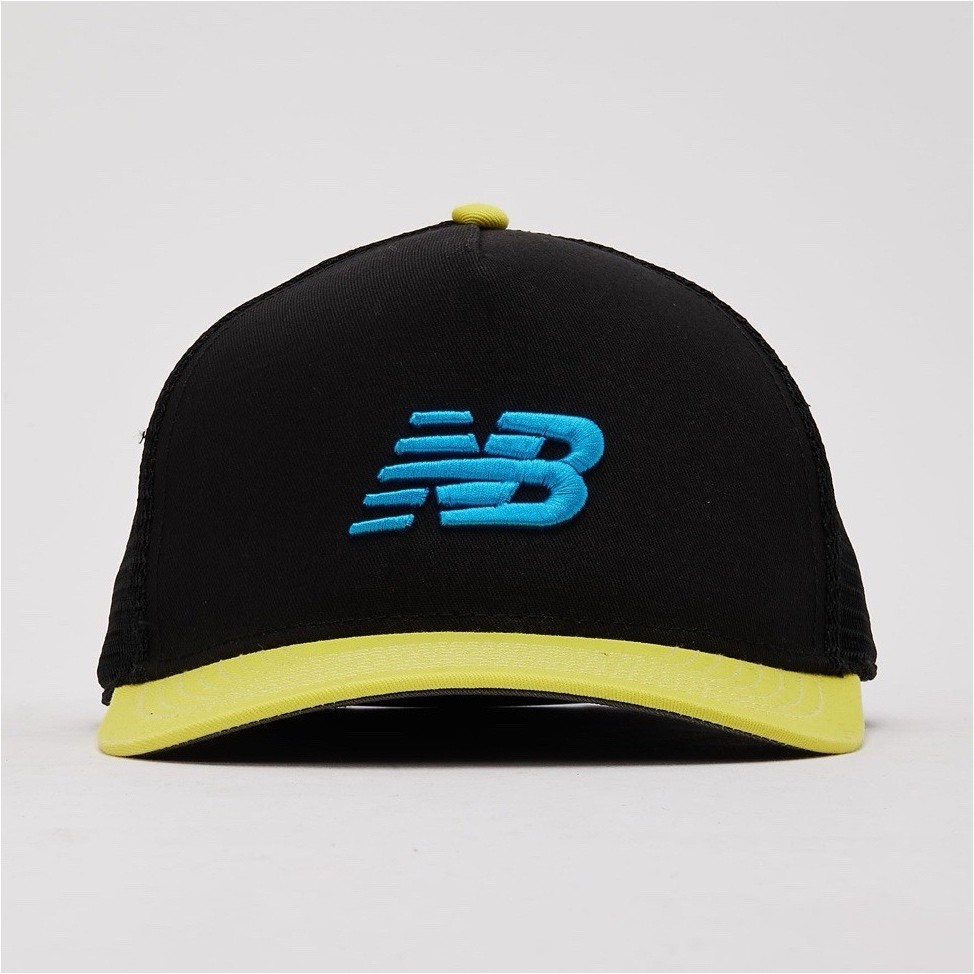 New Balance Black Yellow Mesh Baseball Cap Lightweight Breathable Activewear