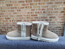 UGG Classic Mini Logo Zip Booties, Women's US Size 8 Chestnut Suede