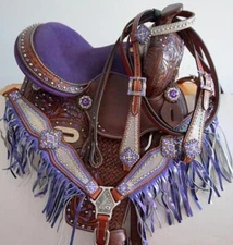 Show Barrel Saddle 10" 12" Purple Dark 2 Tone Bedazzled Option Pony/ Full HSBP