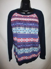 Chaps Cotton Blnd Navy Geometric Long Slve Sweater SR 59 NEW