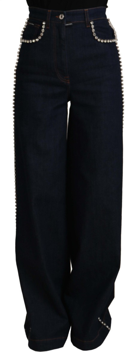DOLCE & GABBANA Jeans Dark Blue Crystal Embellished Flare IT36/US2
