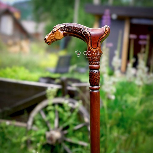 Horse Wooden Walking Cane classic accessory for men women ORIGINAL GC-Artis - Picture 11 of 16