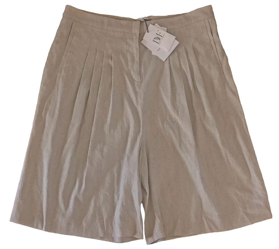 Diane Von Furstenberg DVF Bramarama 弹力亚麻打褶百慕大短裤