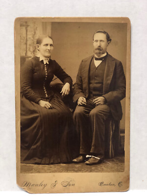 1888 dated cabinet photo man woman formal setting names on back Canton, Ohio