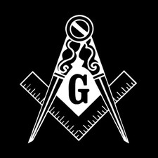 Traditional Square  Compass Masonic Vinyl Decal - White 6 Inch
